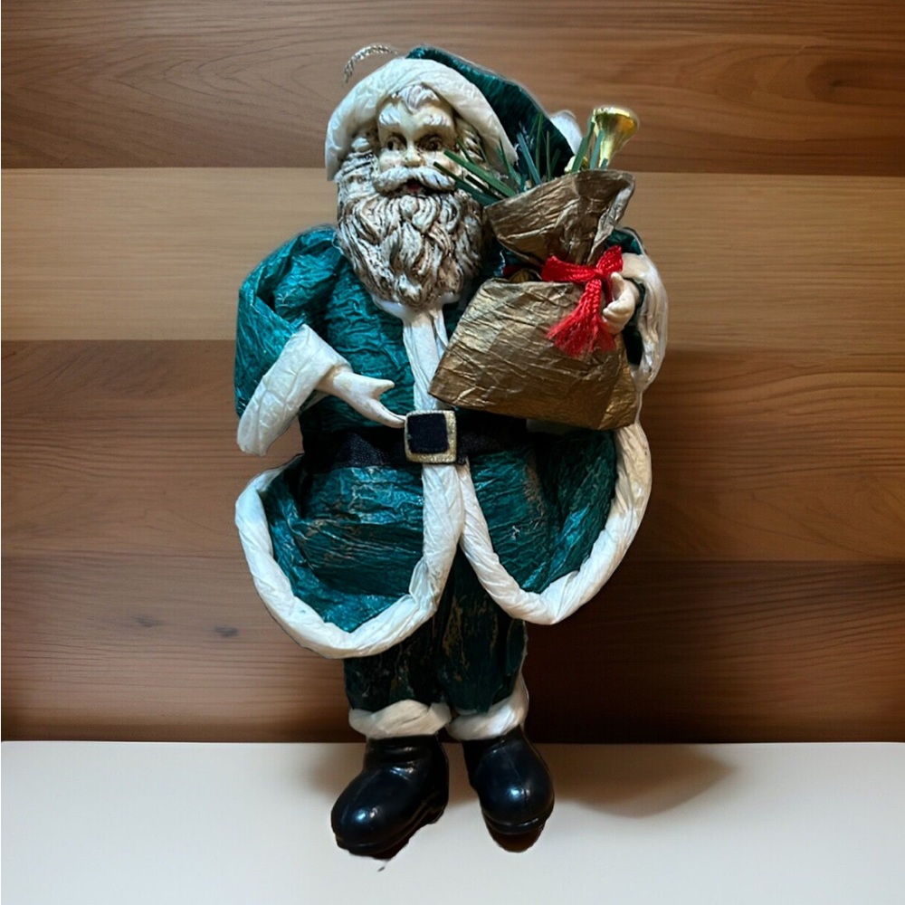 Vintage Paper Mache Santa Claus Ornament Plastic Face, Hands& Feet 6.5" High #23